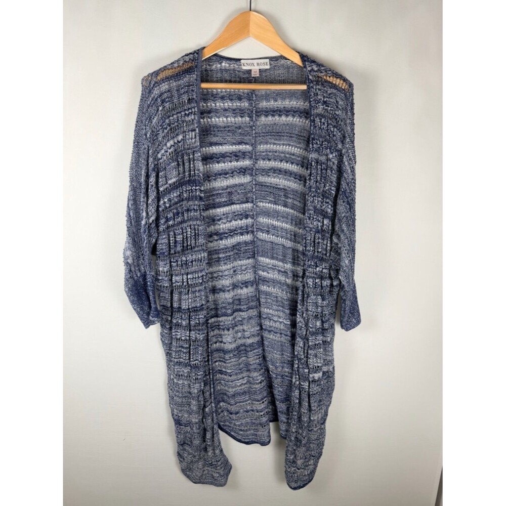 Knox Rose XXL Blue Open Knit Cardigan Cover Up Boho Lightweight Layering Duster